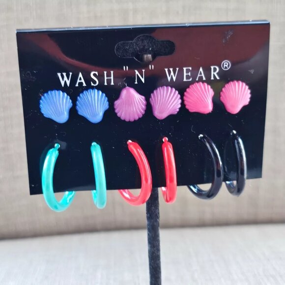 Wash N Wear Women Earrings Plastic Fashion Jewelry Multi Color Set of 6 NWT - Picture 9 of 10